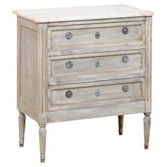 French Carved & Painted Chest with Marble Top, Early 20th C