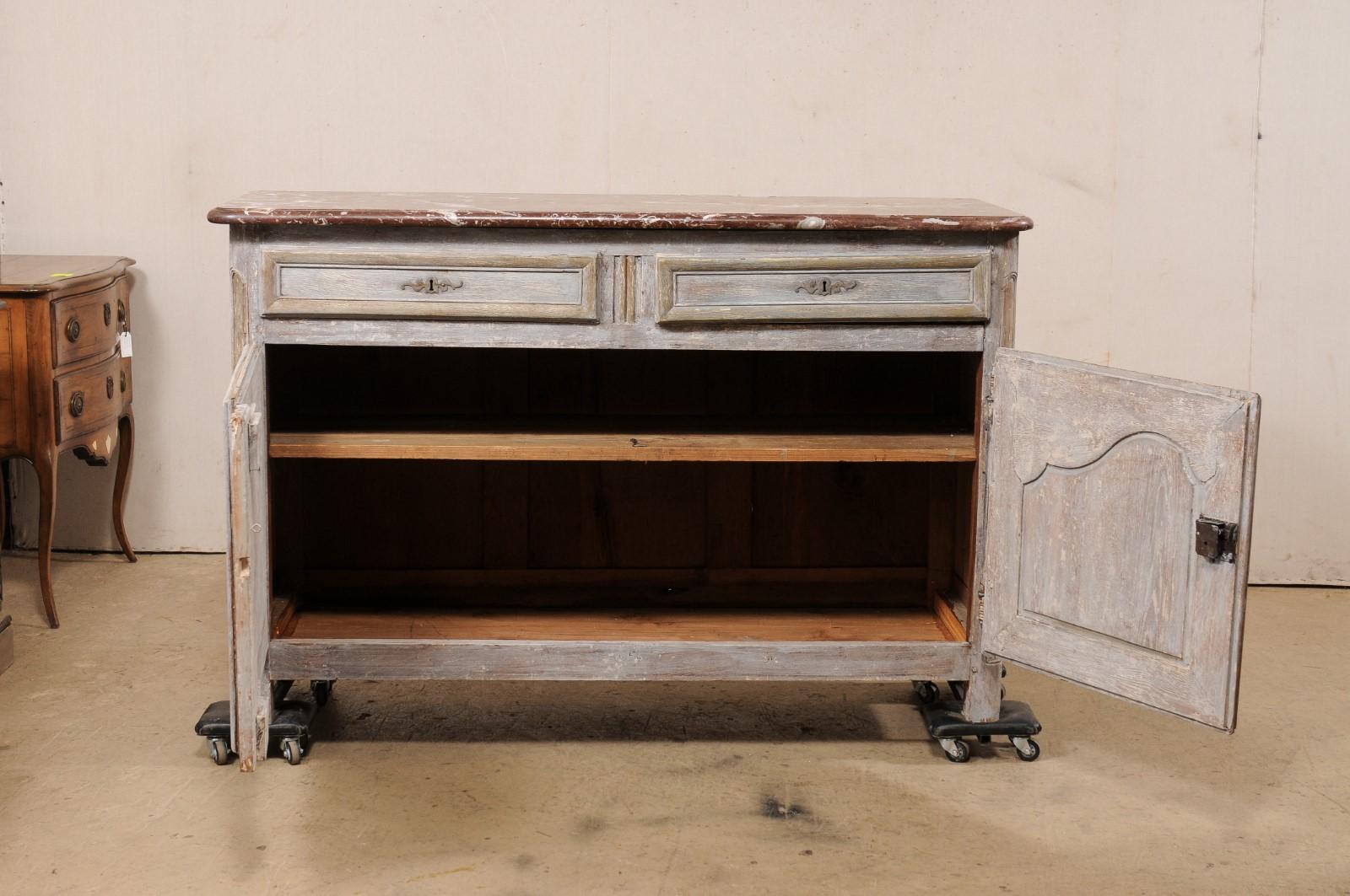 French Carved & Painted Wood Buffet Console w/Original Marble Top, 19th C. For Sale 7