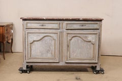 Carved & Painted French Wood Buffet w/ Original Marble Top