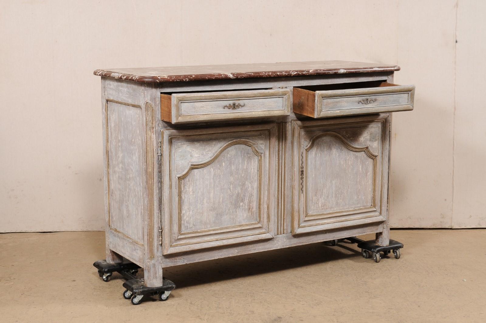 French Carved & Painted Wood Buffet Console w/Original Marble Top, 19th C. For Sale 1
