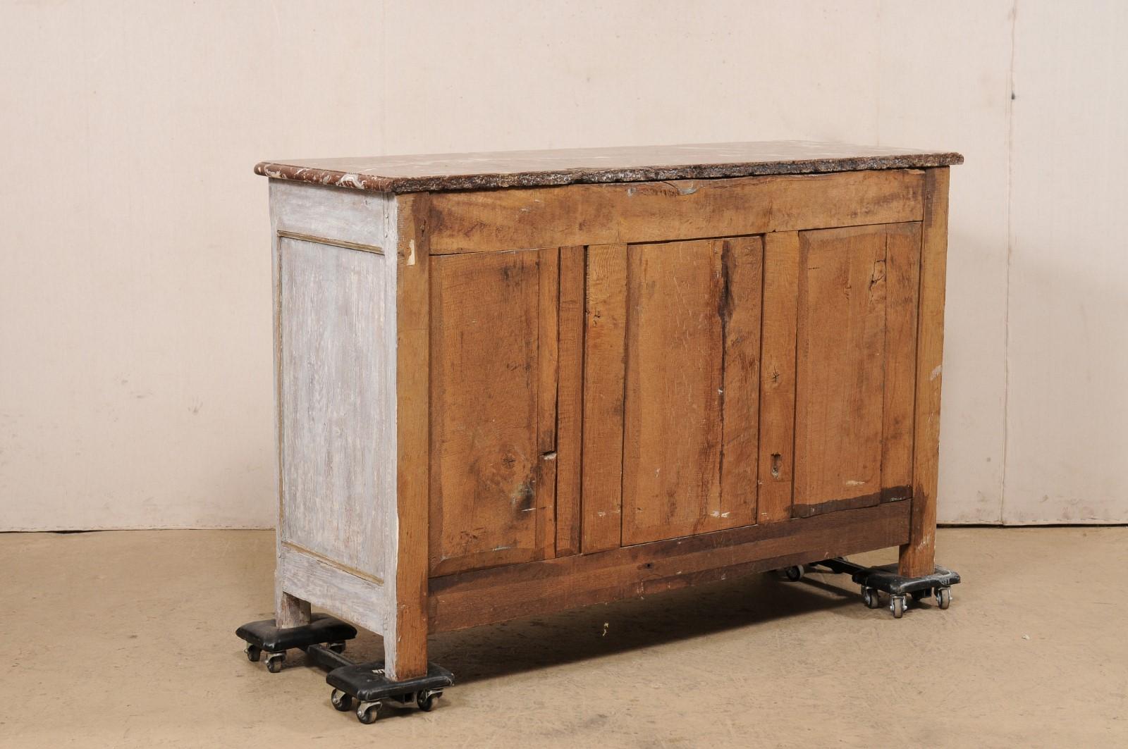 French Carved & Painted Wood Buffet Console w/Original Marble Top, 19th C. For Sale 5
