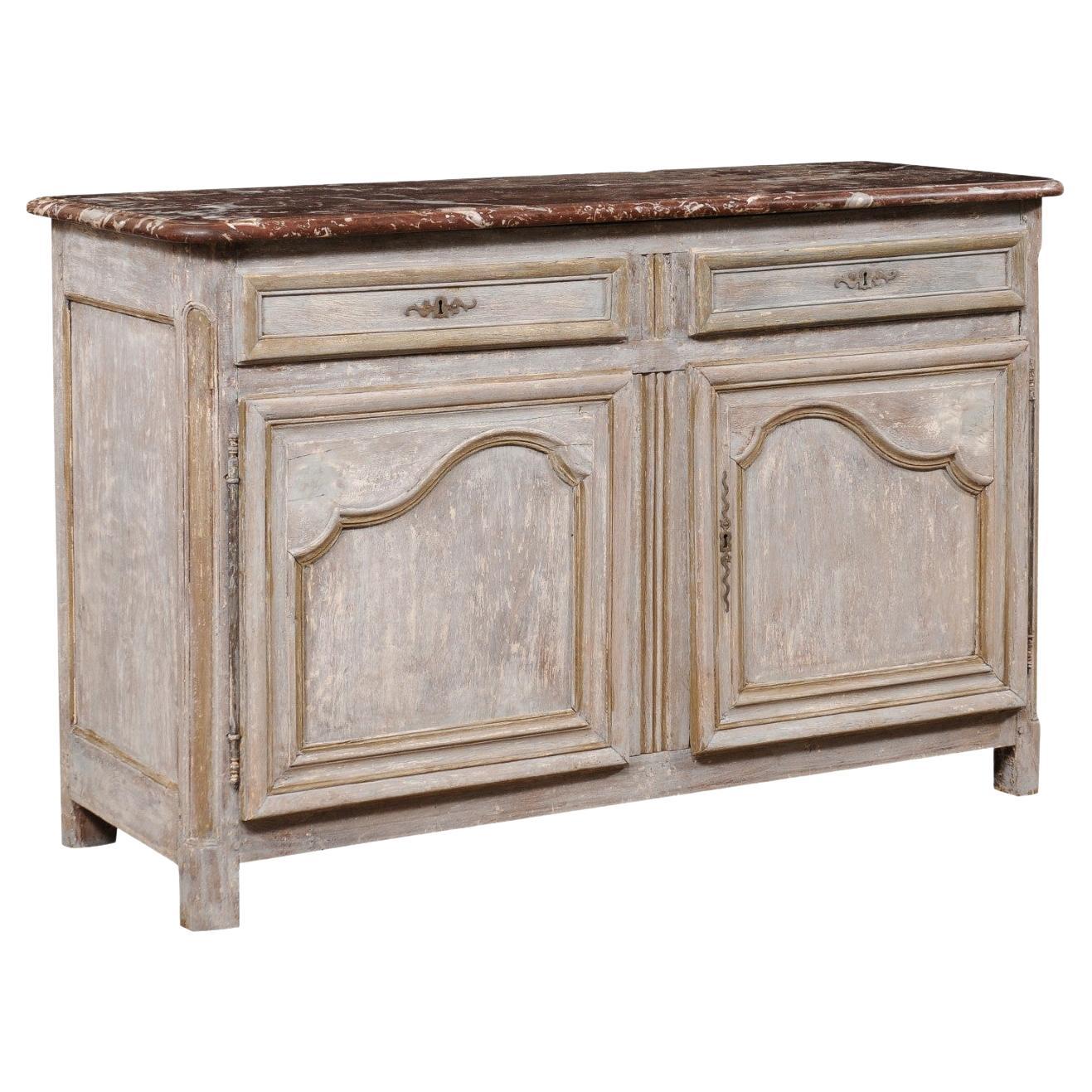 French Carved & Painted Wood Buffet Console w/Original Marble Top, 19th C. For Sale