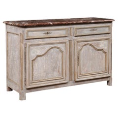 French Carved & Painted Wood Buffet Console w/Original Marble Top, 19th C.