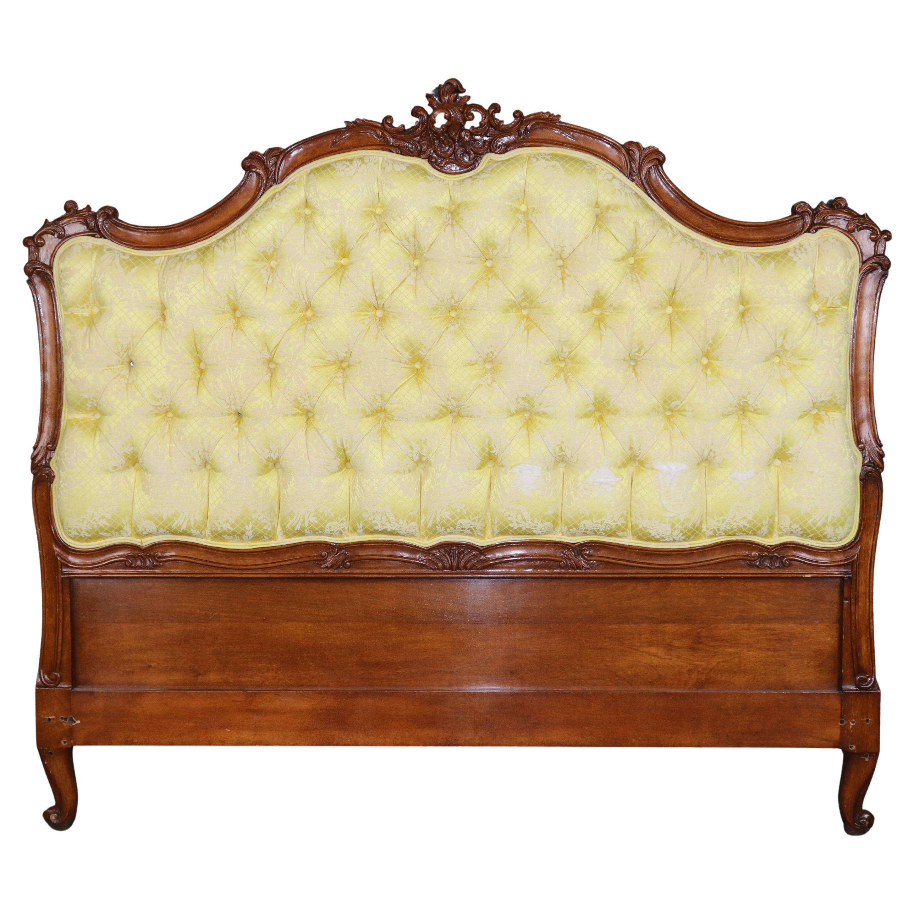 French Carved Queen Sized Tufted Louis XV Style Heaboard For Sale