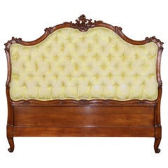 French Carved Queen Sized Tufted Louis XV Style Heaboard