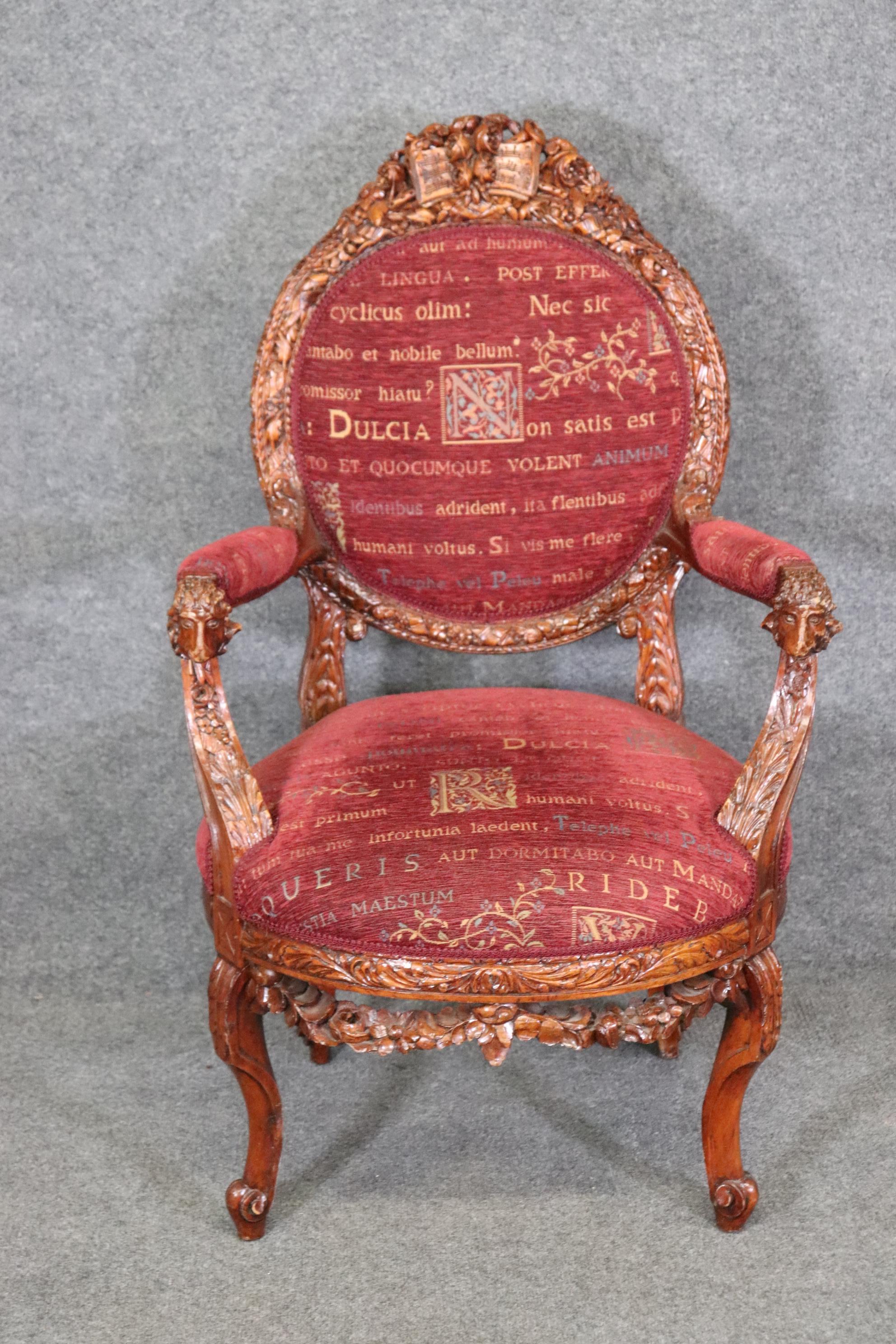Early 20th Century French Carved Regency Rams Head Musical Themed Armchair Circa 1920s 