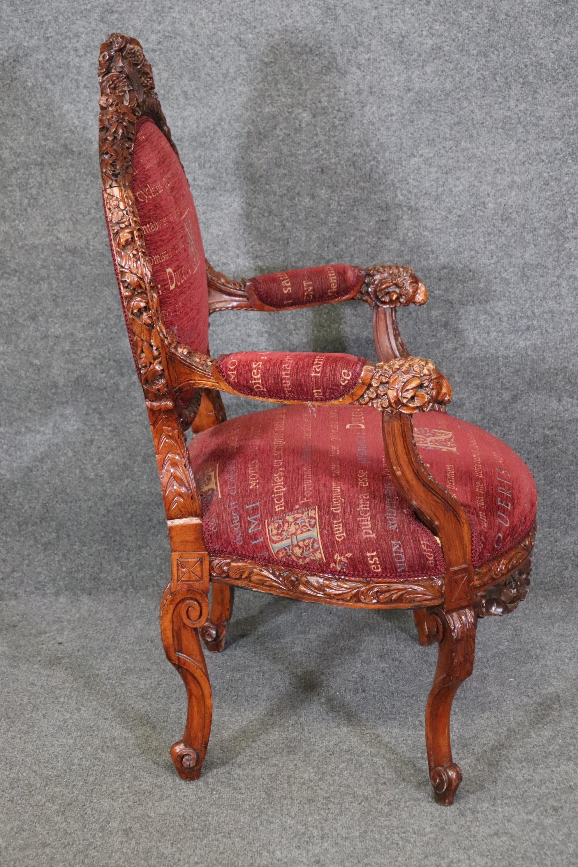 French Carved Regency Rams Head Musical Themed Armchair Circa 1920s  2