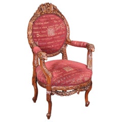 French Carved Regency Rams Head Musical Themed Armchair Circa 1920s
