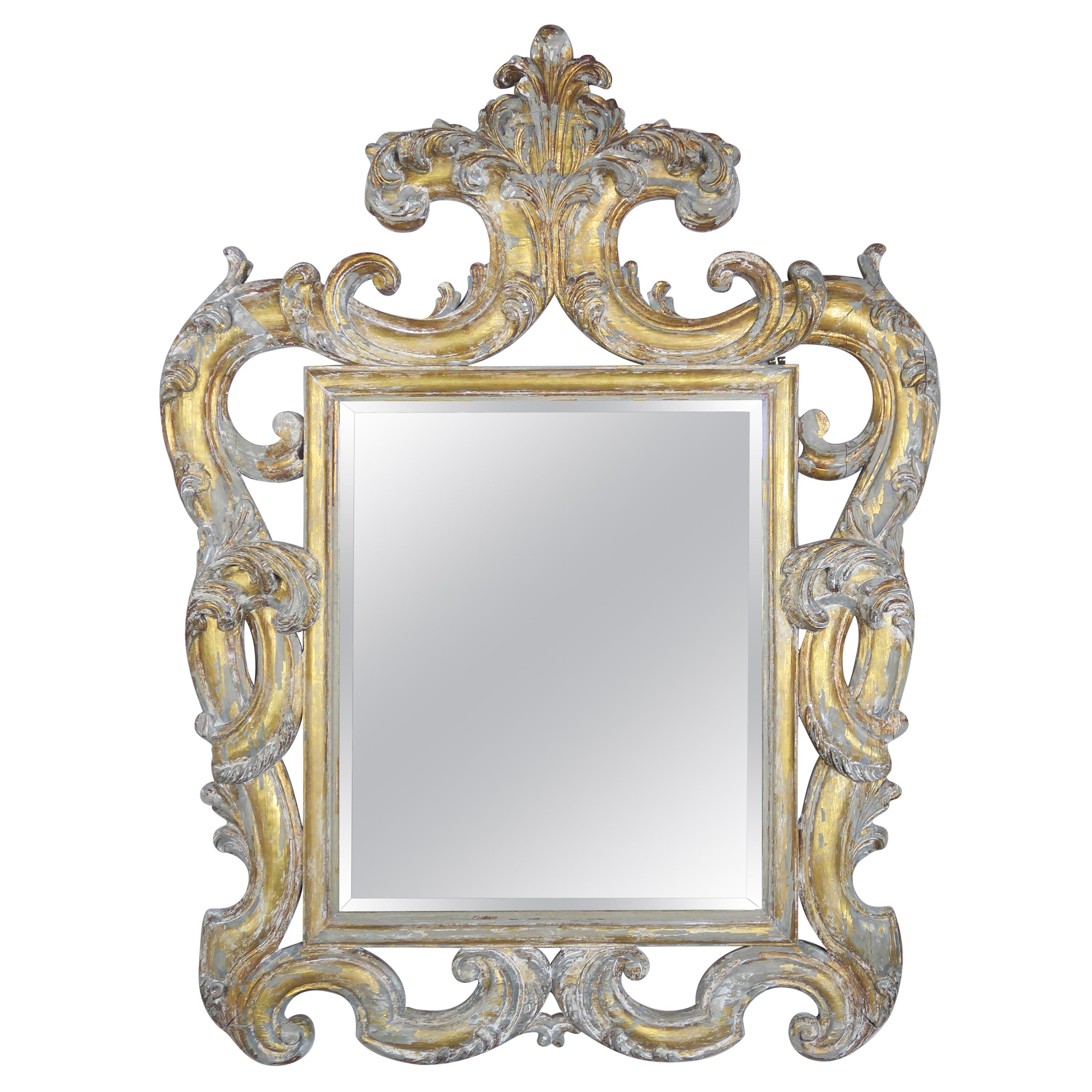 French Carved Rococo Style Giltwood Mirror