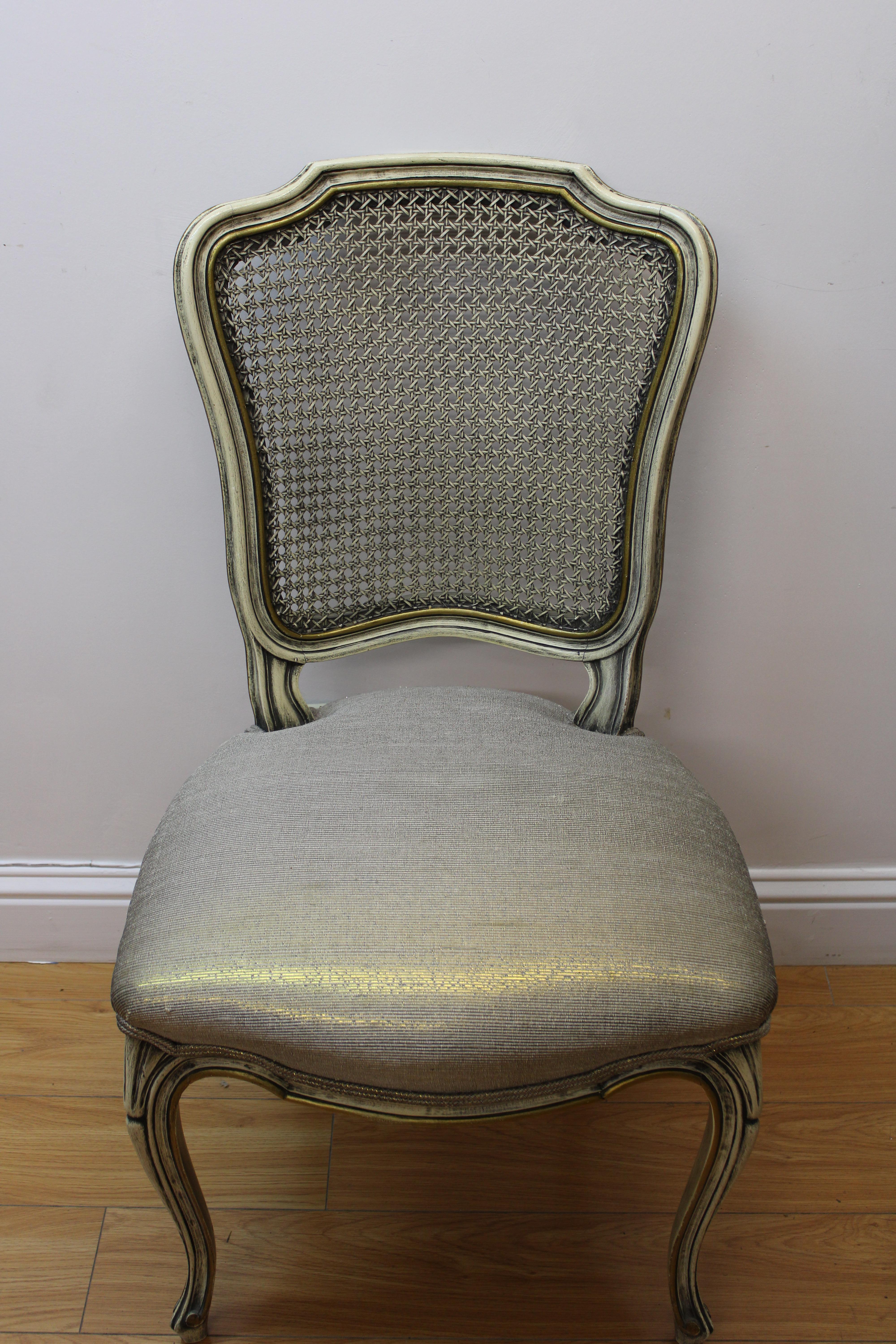 French Carved Side Chairs w/ Caned Backs & Upholstered Seats In Good Condition For Sale In San Francisco, CA