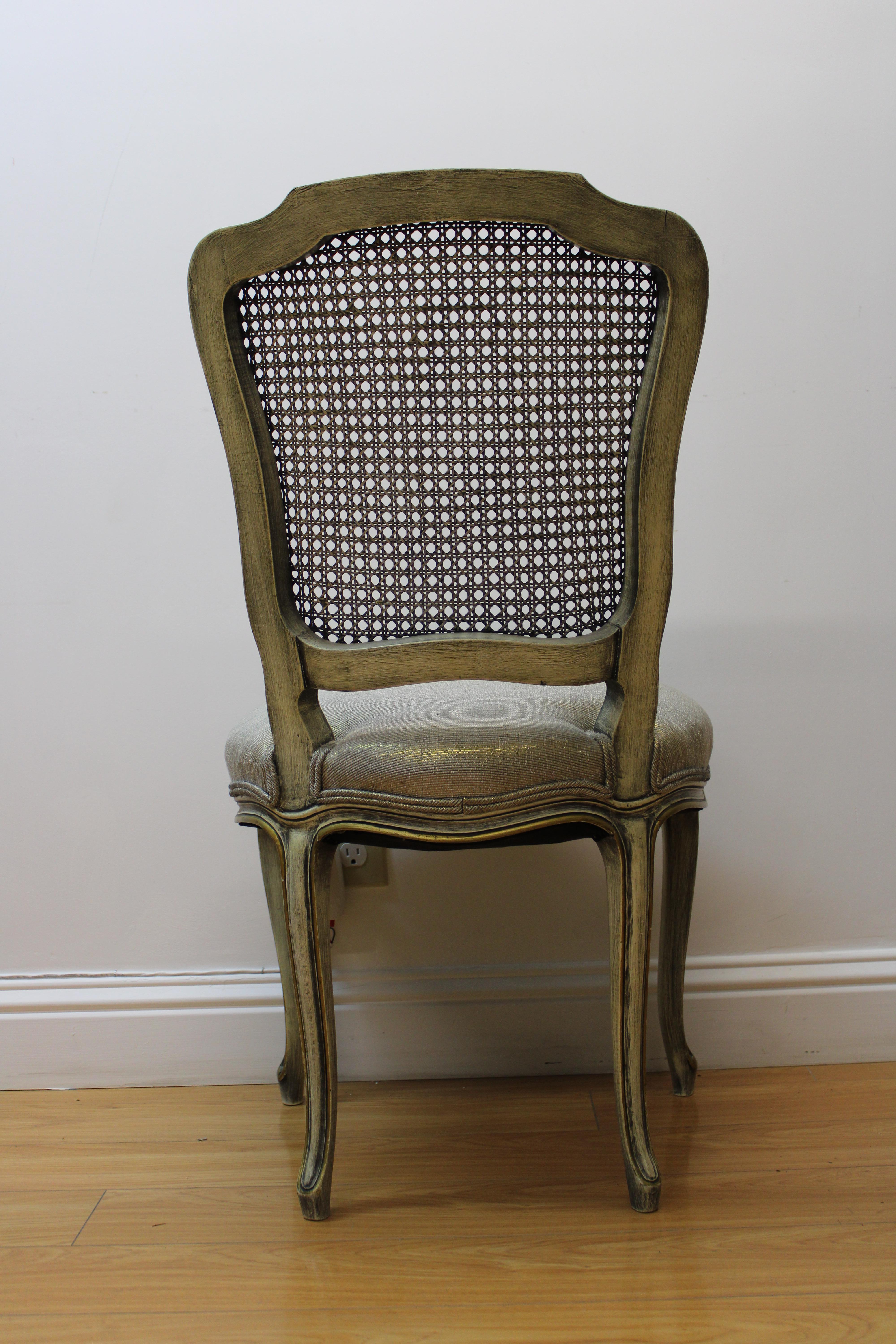 Upholstery French Carved Side Chairs w/ Caned Backs & Upholstered Seats For Sale