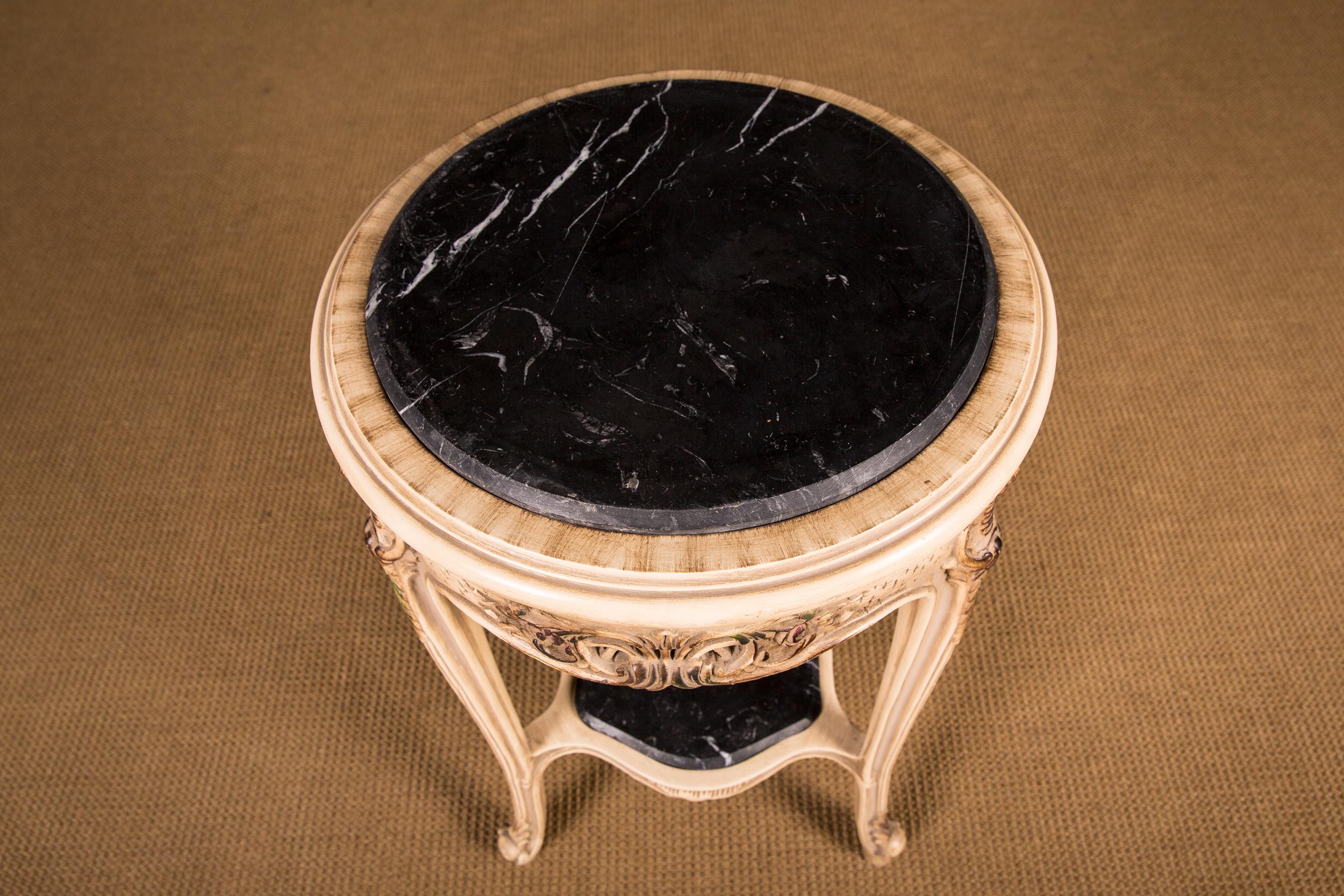 French Carved Side Table Marble Top in the Louis Quinze Style 11