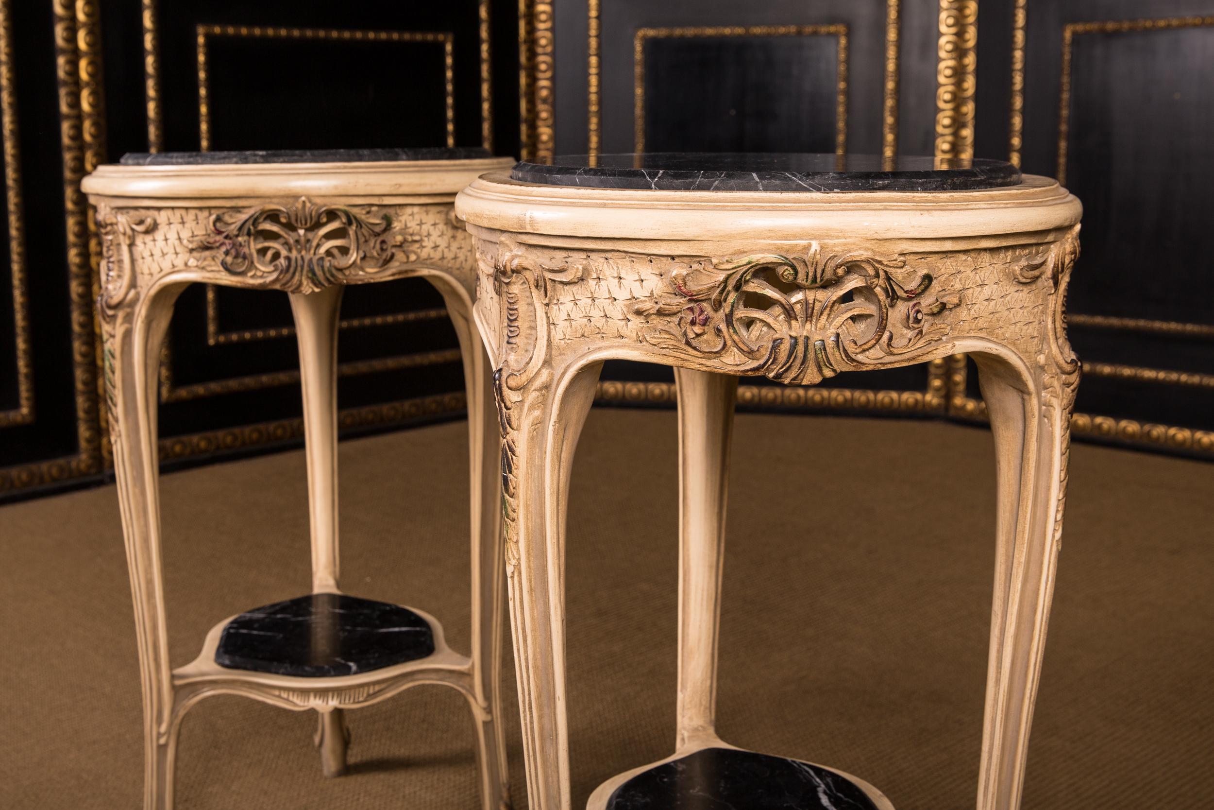 Contemporary French Carved Side Table Marble Top in the Louis Quinze Style