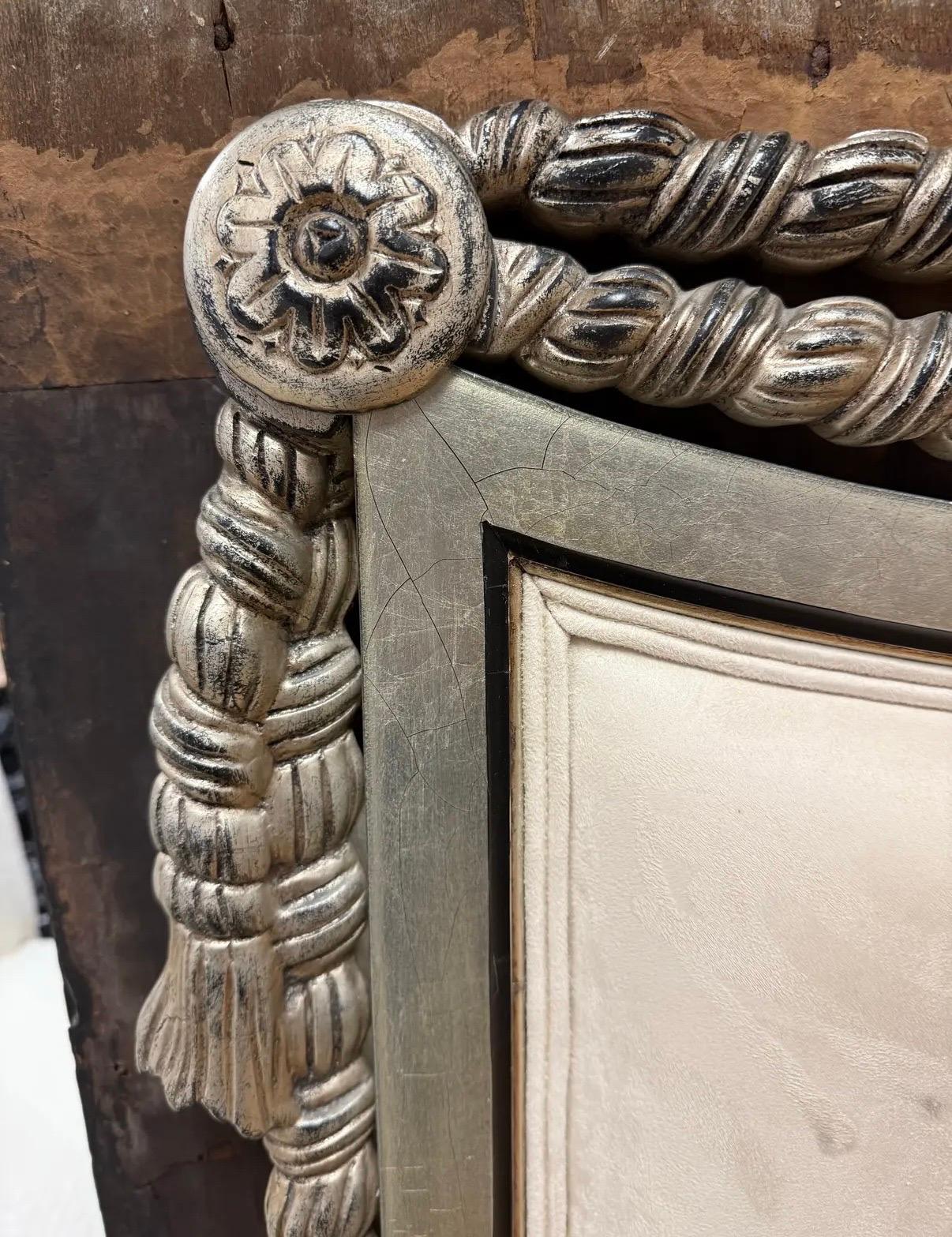 The best of the best from one of the finest furniture makers in the world - Karges Furniture.  The suede leather is spectacular as is the hand painted detail throughout.  Comes as shown, king size headboard - no foot board or bedframe.