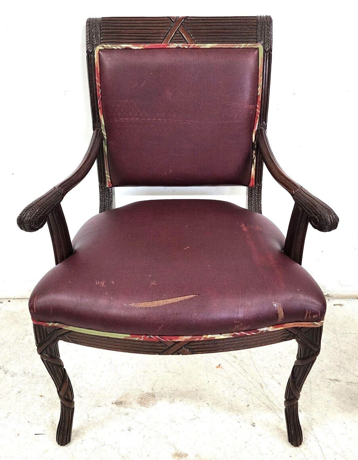 French Carved Solid Mahogany Dining Armchairs In Good Condition For Sale In Lake Worth, FL