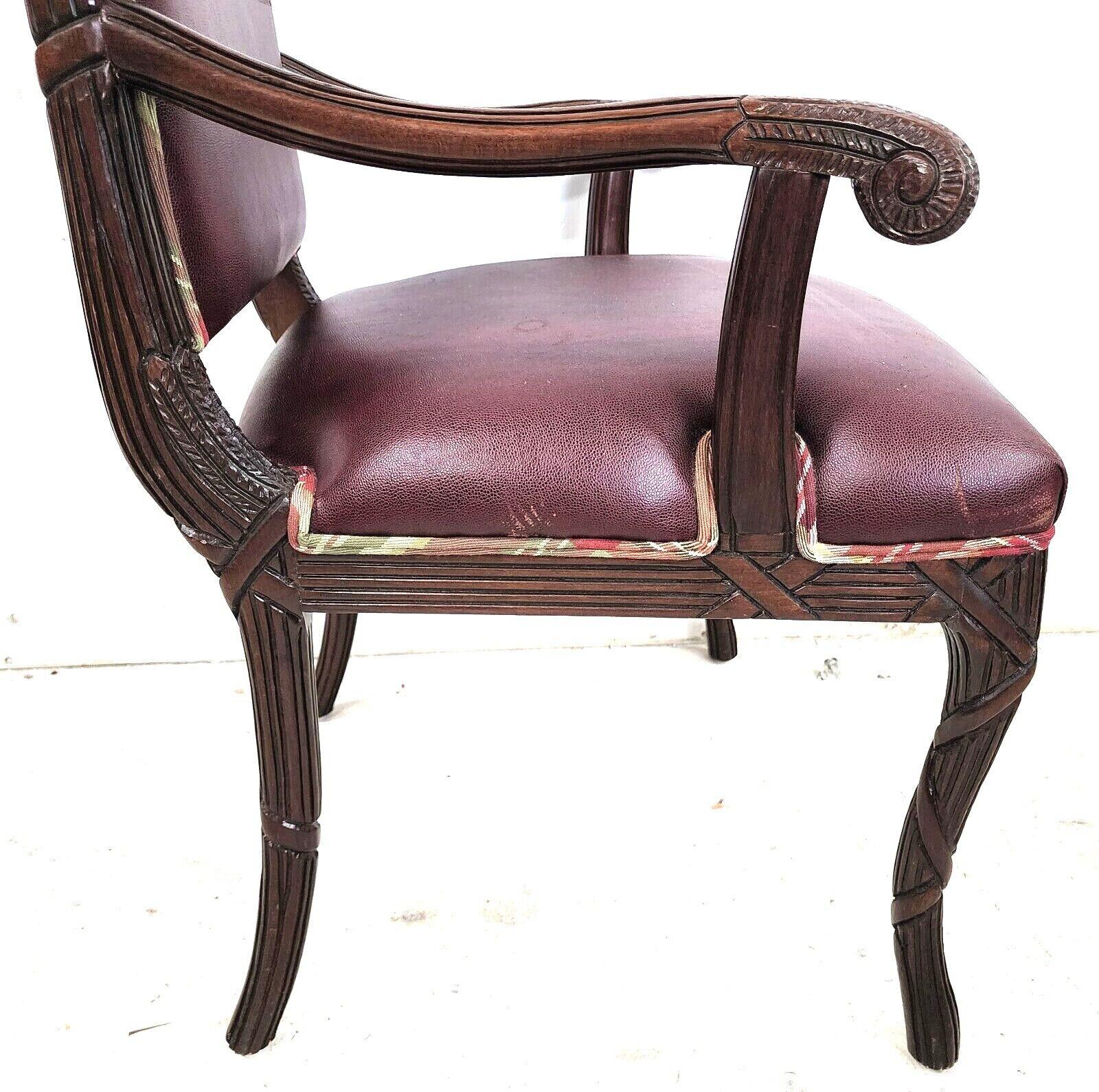 French Carved Solid Mahogany Dining Armchairs For Sale 1