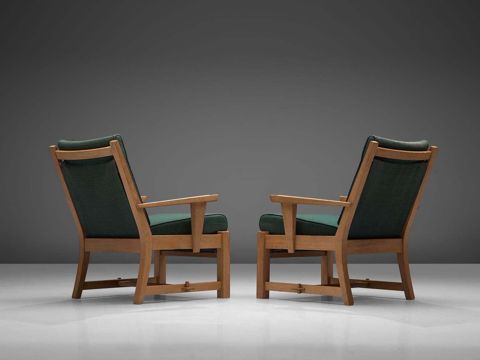 Mid-Century Modern French Pair of Carved Solid Oak Chairs