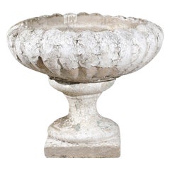 Antique French Carved Stone 19th Century Garden Urn with Gadroon Motifs and Aged Patina