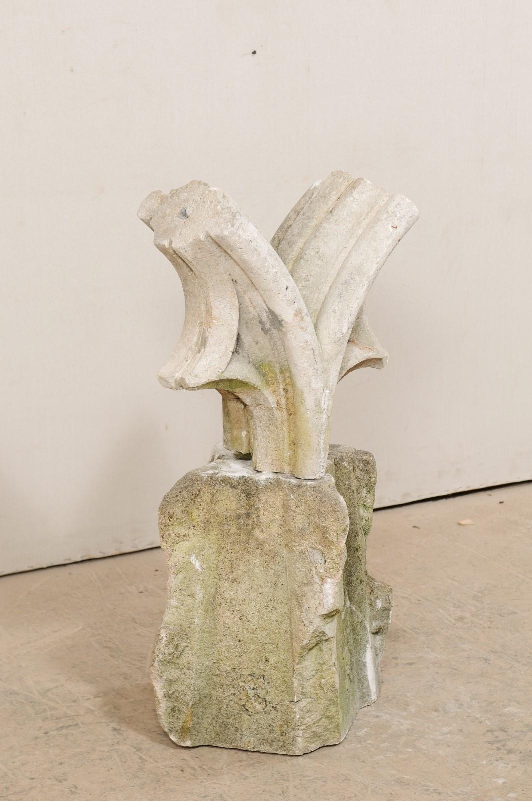 French 19th C. Carved Stone Abstract Garden Sculpture on Stone Plinth, 3.25 Ft.  In Good Condition For Sale In Atlanta, GA