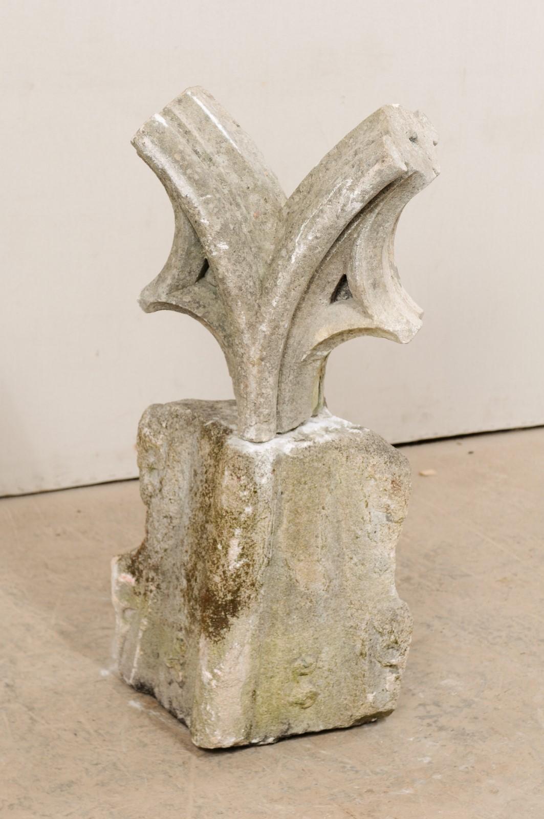 19th Century French 19th C. Carved Stone Abstract Garden Sculpture on Stone Plinth, 3.25 Ft.  For Sale