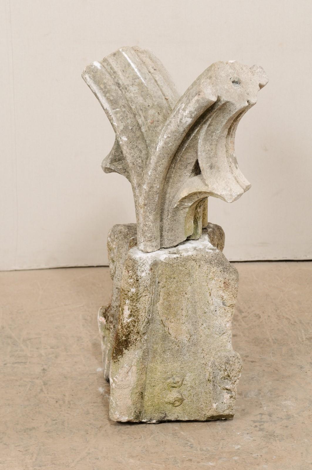 French 19th C. Carved Stone Abstract Garden Sculpture on Stone Plinth, 3.25 Ft.  For Sale 1