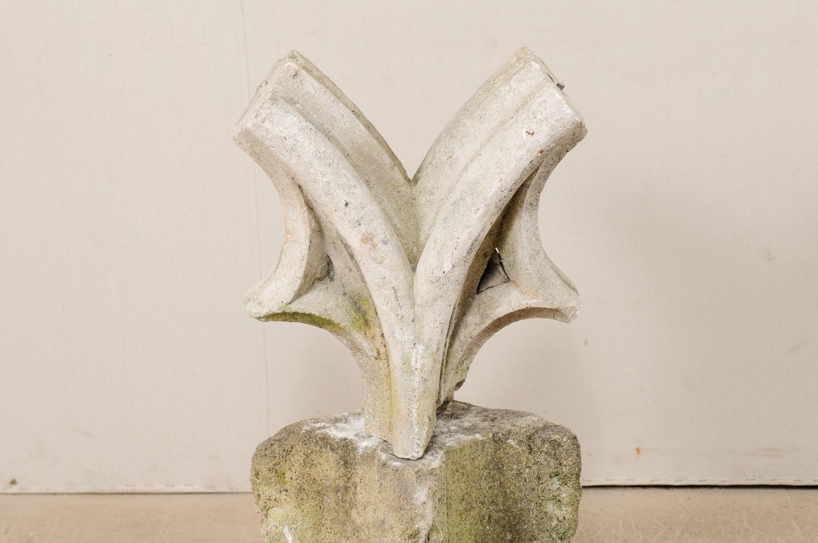 French 19th C. Carved Stone Abstract Garden Sculpture on Stone Plinth, 3.25 Ft. For Sale 3
