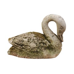 French Carved Stone Swan Sculpture with Weathered Patina, Early 20th Century