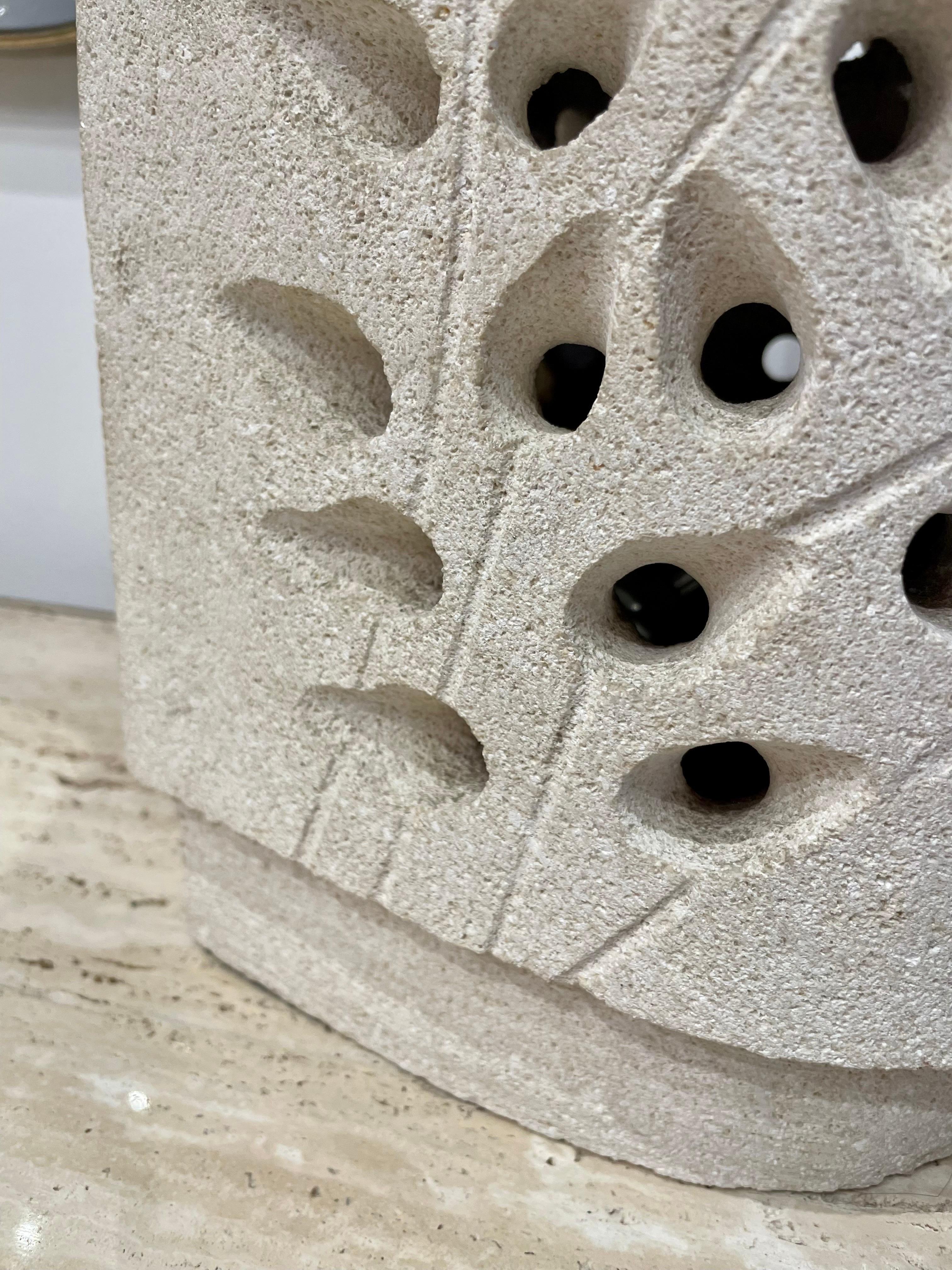 French carved stone lamp by EVY DAN , original hardware, will be rewired at client request.