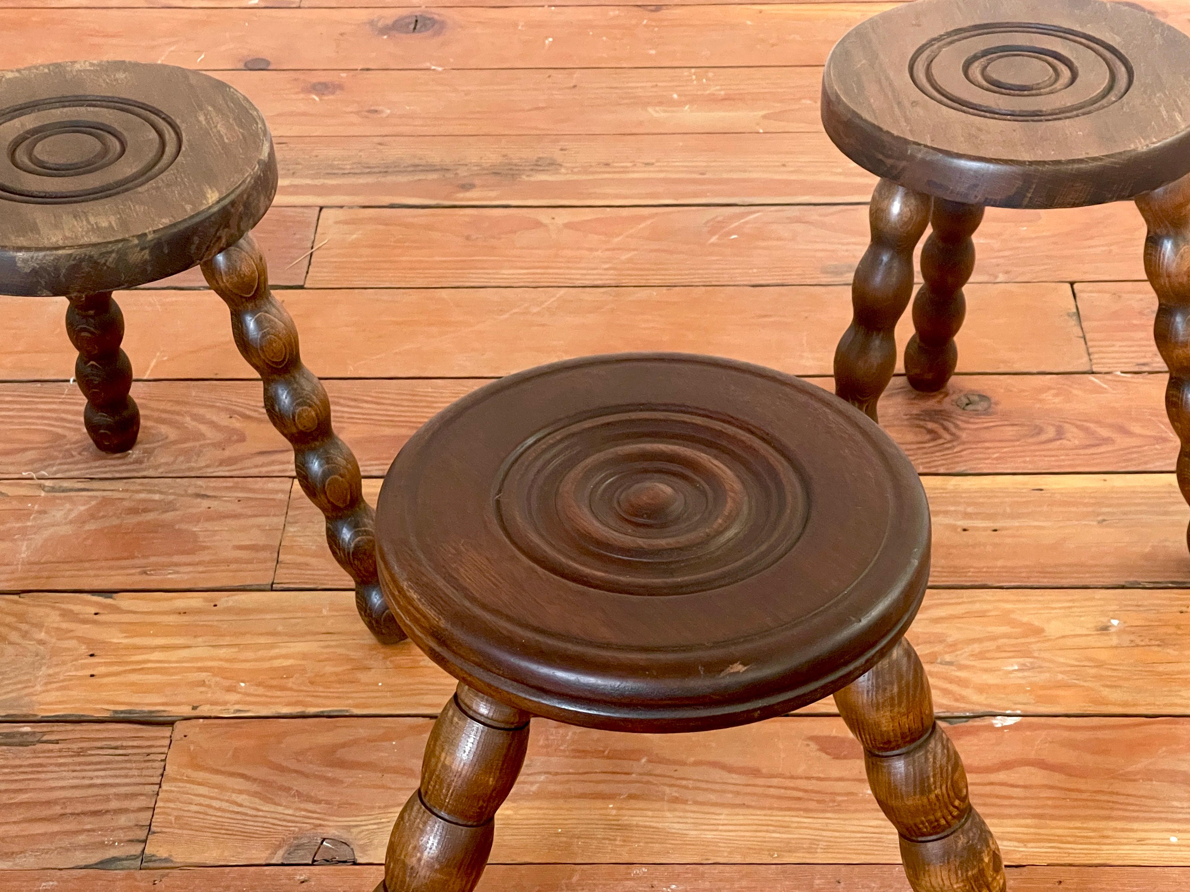 Mid-20th Century French Carved Stools