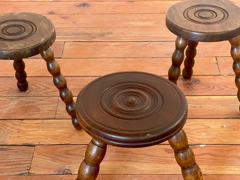 Mid-20th Century French Carved Stools  For Sale