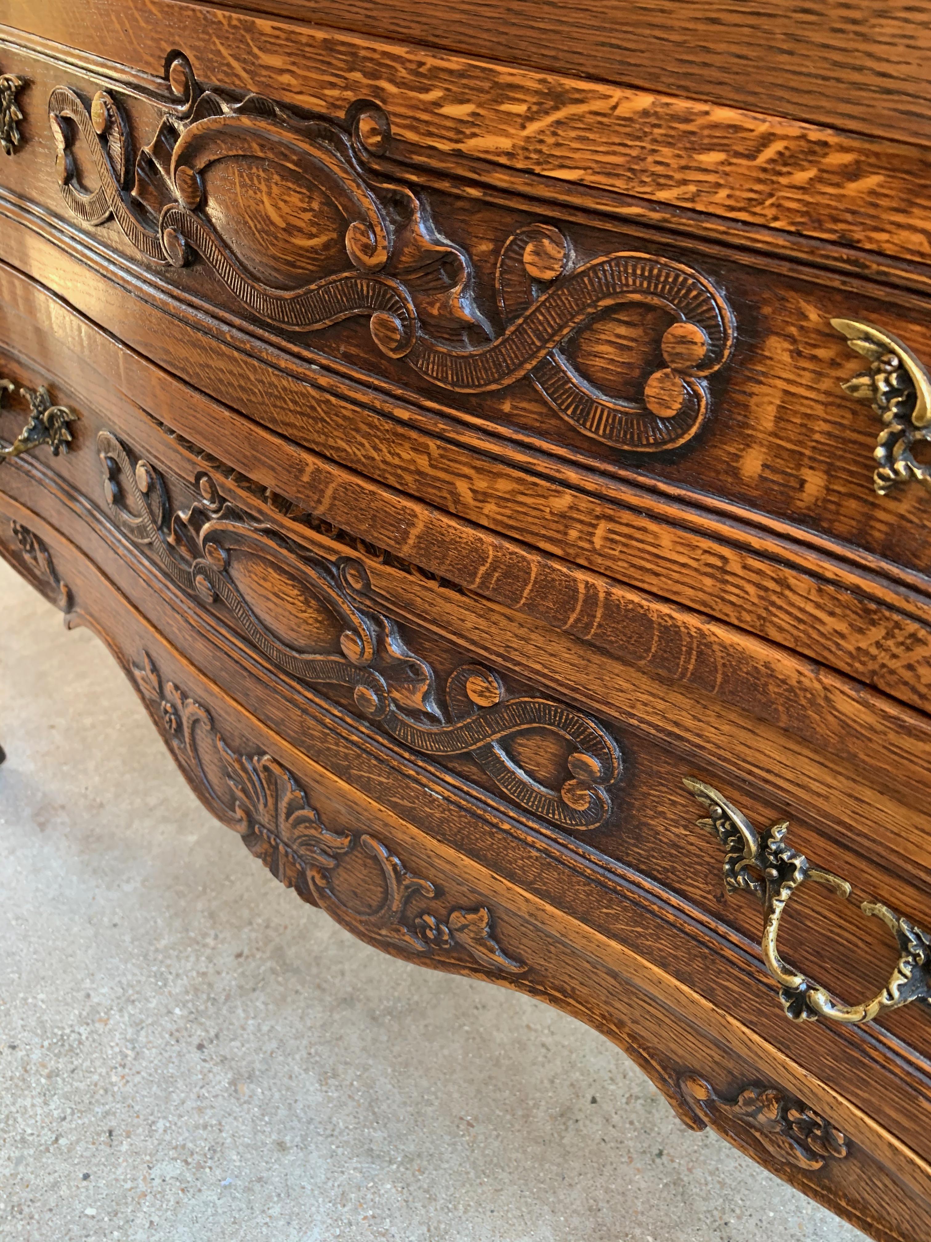 French Carved Tiger Oak Secretary Desk Bureau Drop Front Table Louis XV Style 10