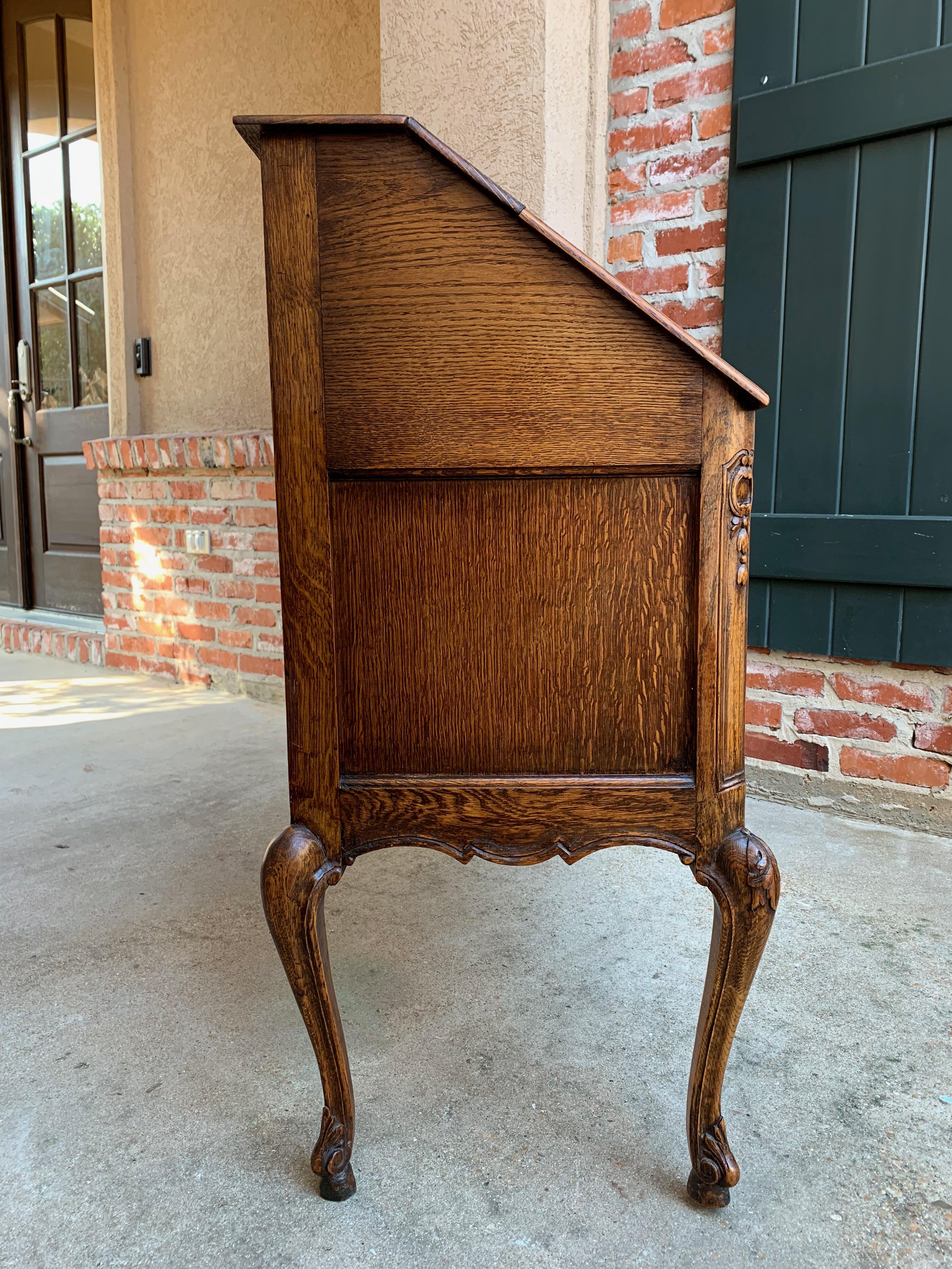 French Carved Tiger Oak Secretary Desk Bureau Drop Front Table Louis XV Style 11