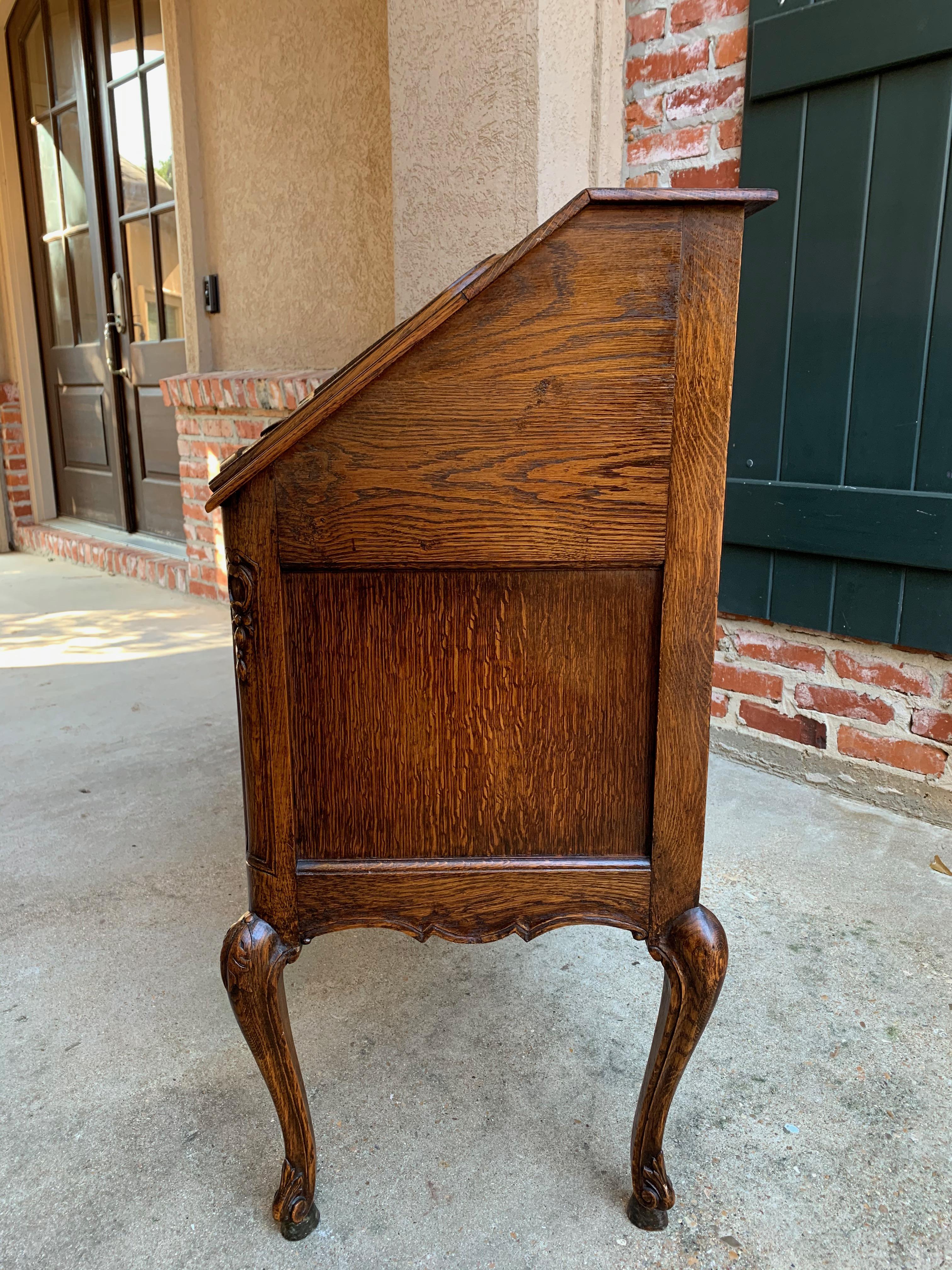 French Carved Tiger Oak Secretary Desk Bureau Drop Front Table Louis XV Style 12