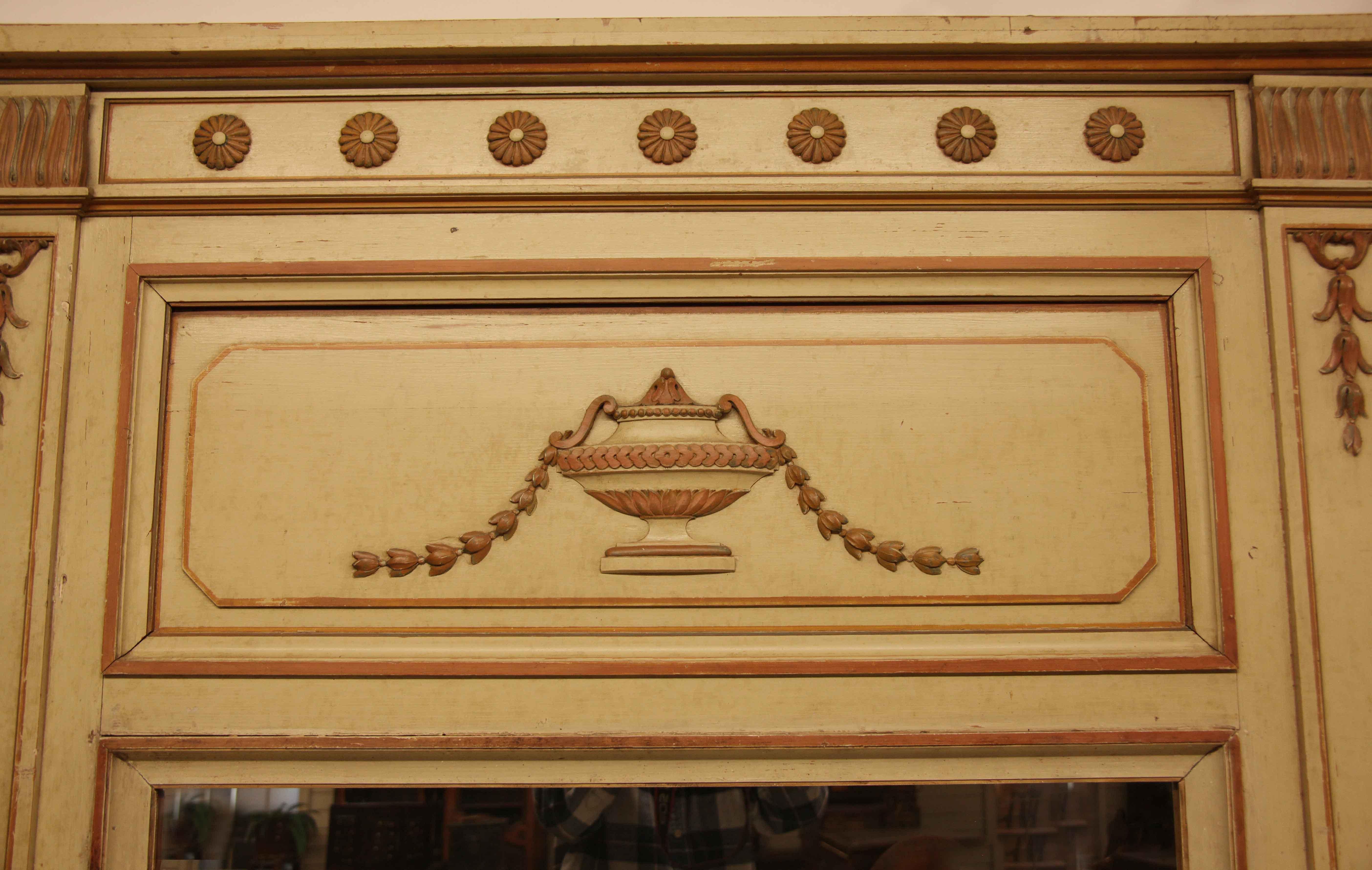 Hand-Painted French Carved Trumeau For Sale