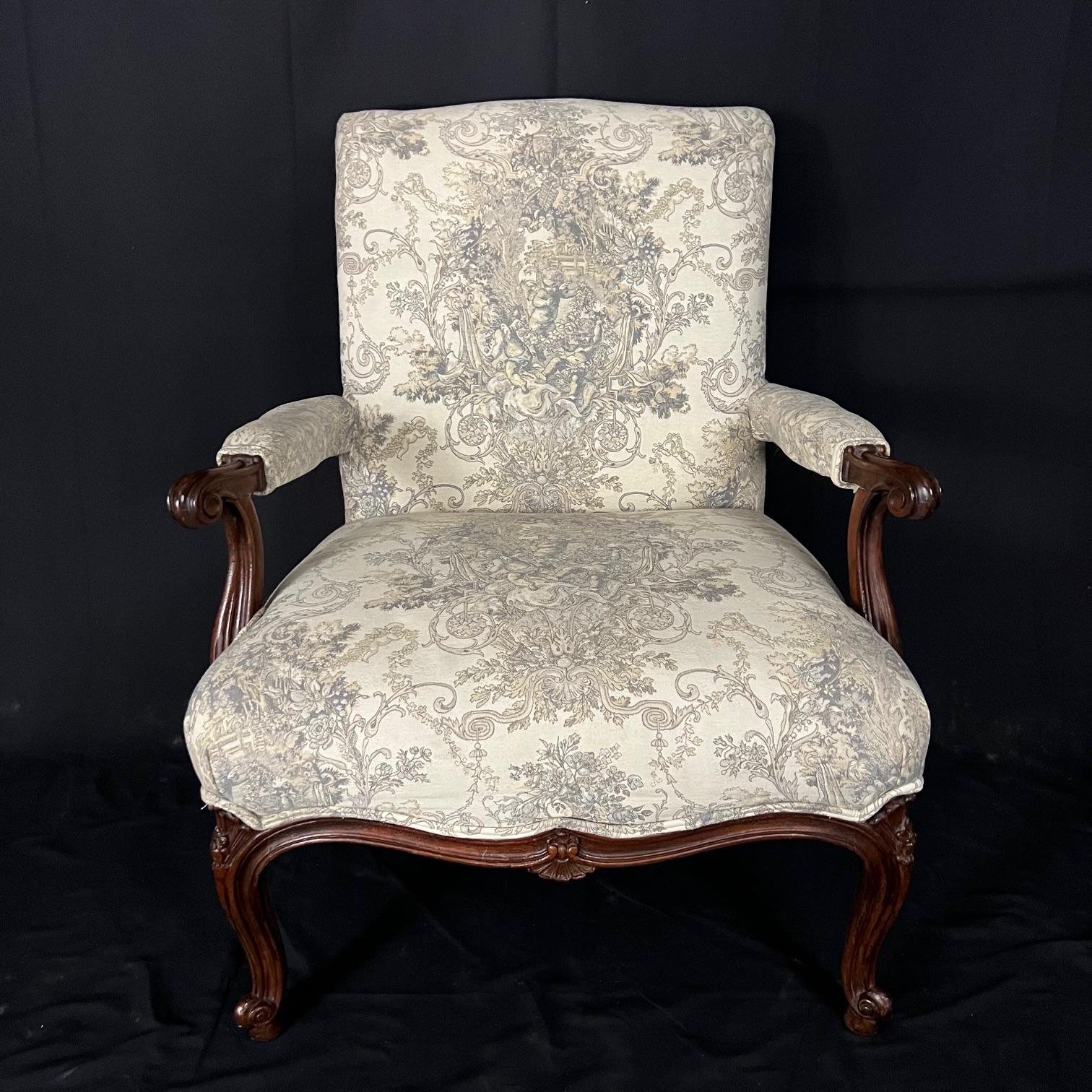 Upholstery French Carved Walnut 19th Century Louis XV Newly Upholstered Armchair For Sale