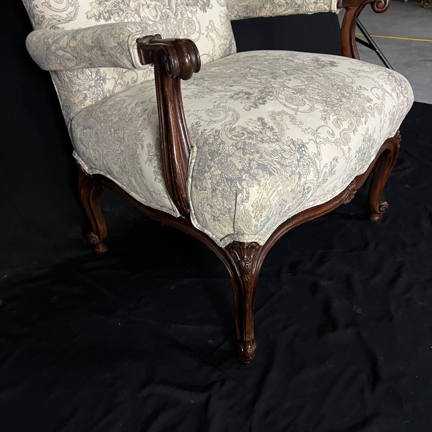 French Carved Walnut 19th Century Louis XV Newly Upholstered Armchair 1