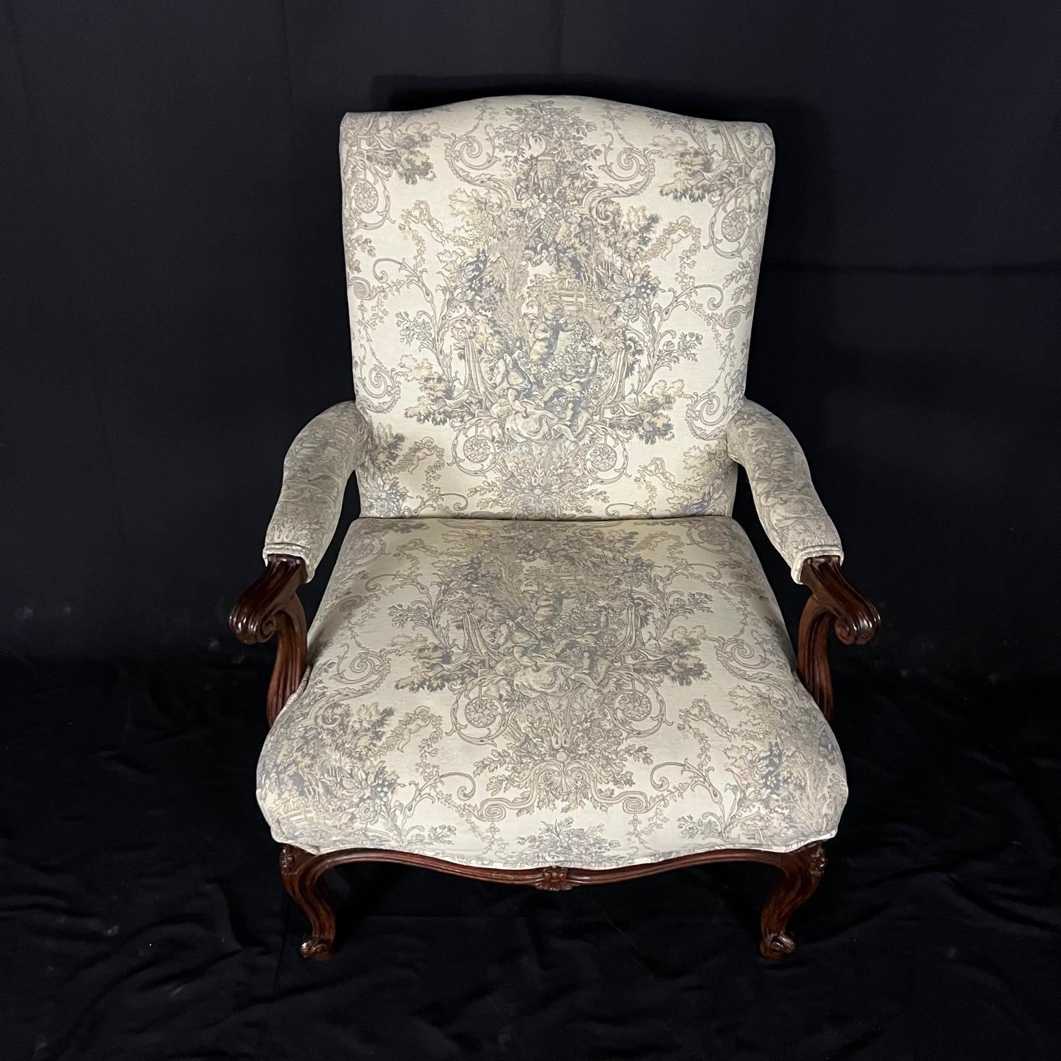 French Carved Walnut 19th Century Louis XV Newly Upholstered Armchair For Sale 3