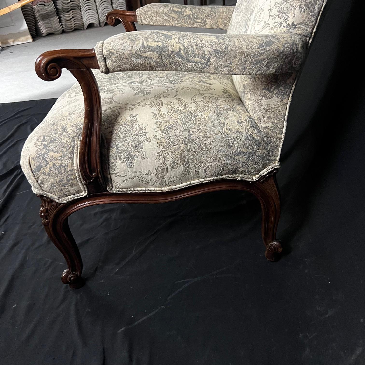 French Carved Walnut 19th Century Louis XV Newly Upholstered Armchair For Sale 4