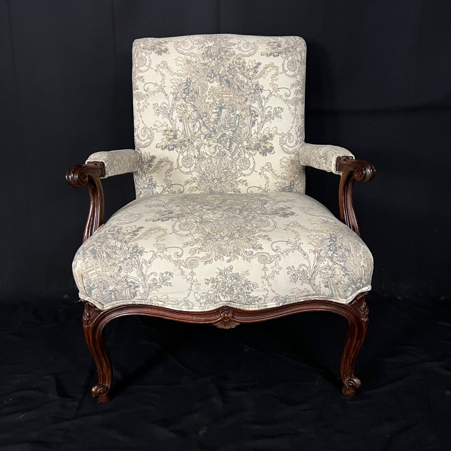 French Carved Walnut 19th Century Louis XV Newly Upholstered Armchair For Sale 5