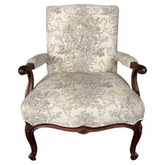 Vintage French Carved Walnut 19th Century Louis XV Newly Upholstered Armchair