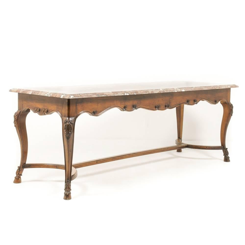 French Carved Walnut and Marble Louis XV-Style Table 1