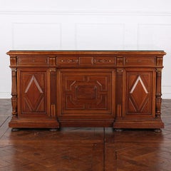 French Carved Walnut and Parcel-Gilt Renaissance Revival Double Pedestal Desk