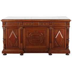 French Carved Walnut and Parcel-Gilt Renaissance Revival Double Pedestal Desk