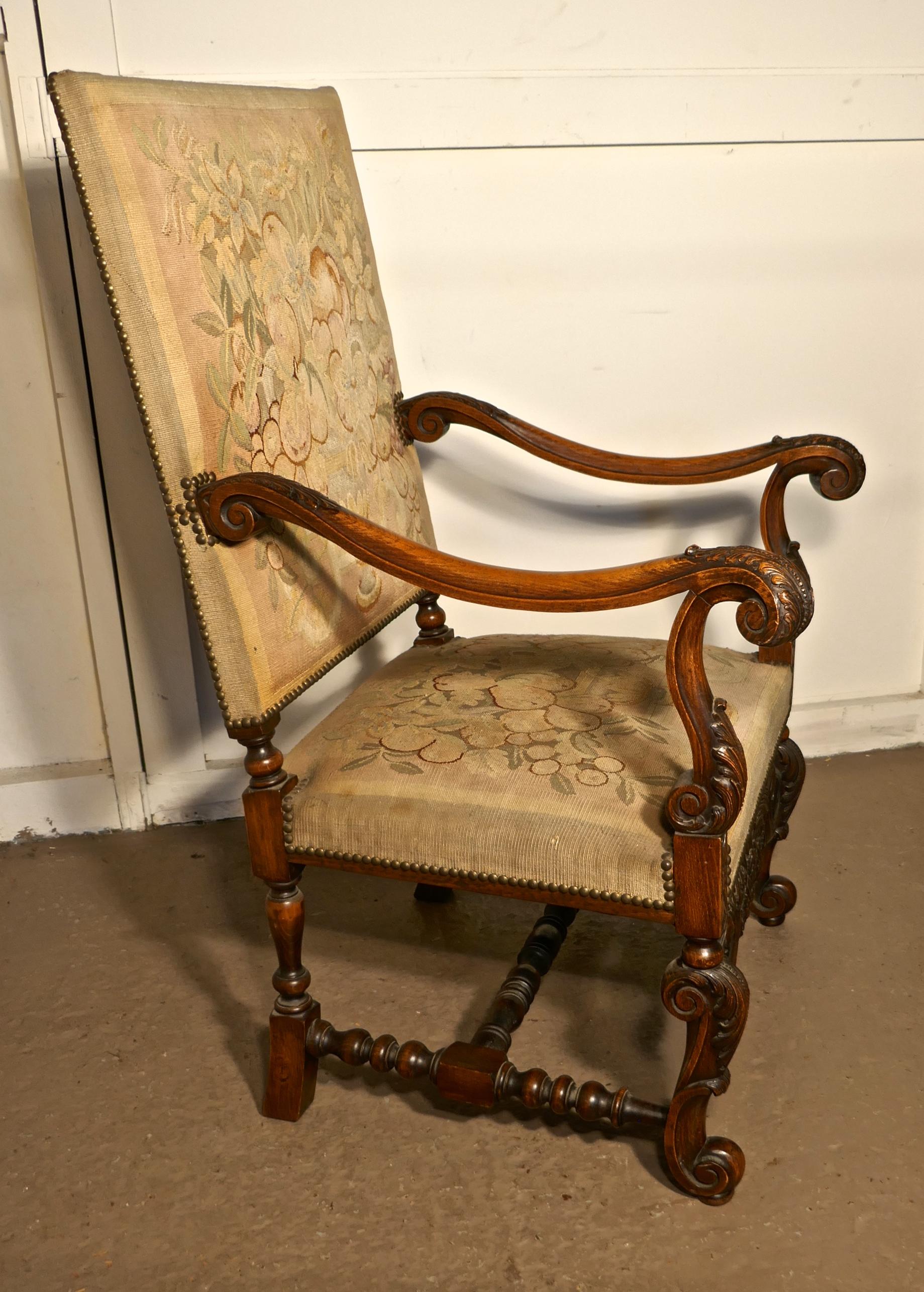 French Carved Walnut and Tapestry Library Chair 5