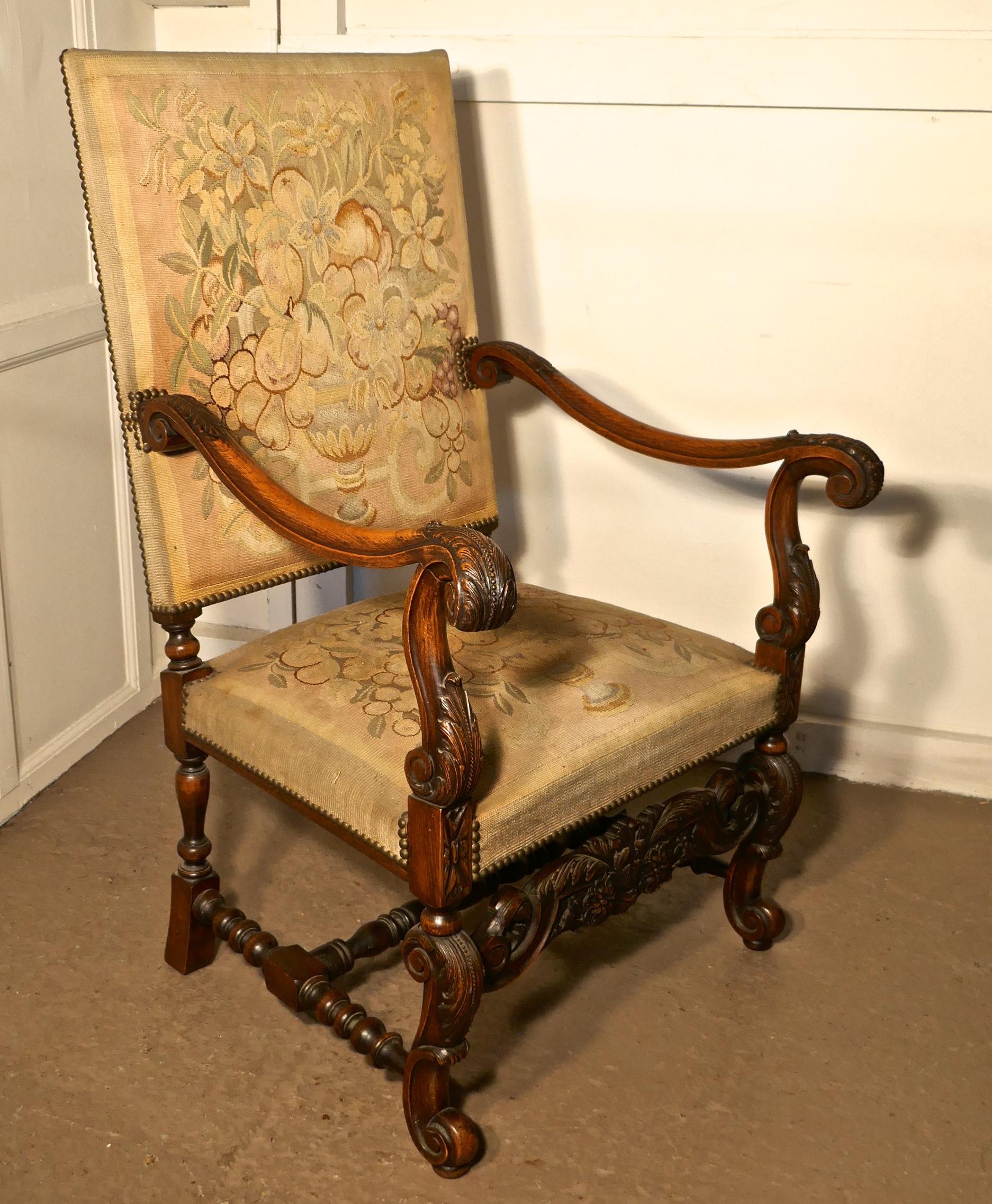 French Carved Walnut and Tapestry Library Chair 6