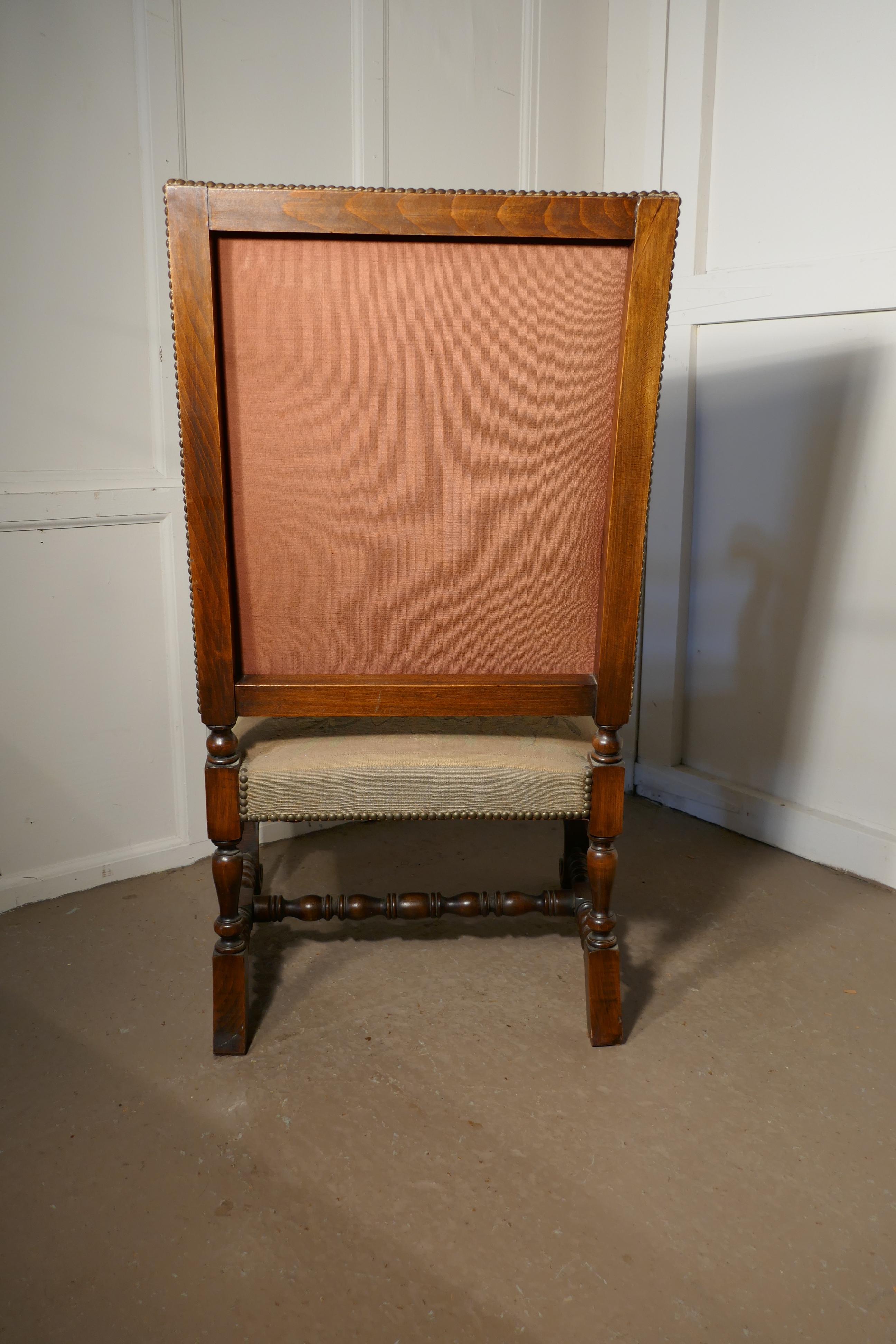 Colonial Revival French Carved Walnut and Tapestry Library Chair