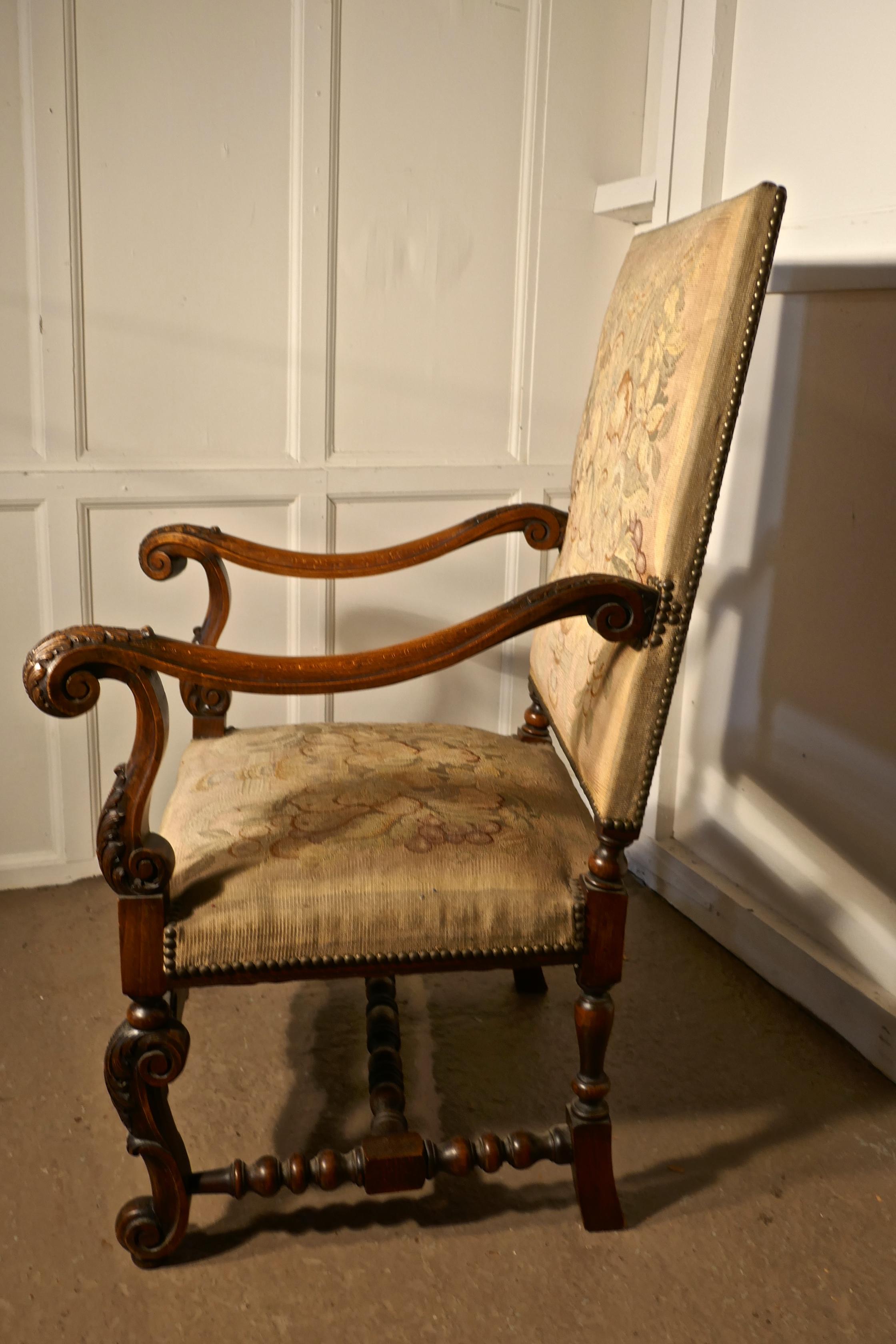 French Carved Walnut and Tapestry Library Chair In Good Condition In Chillerton, Isle of Wight