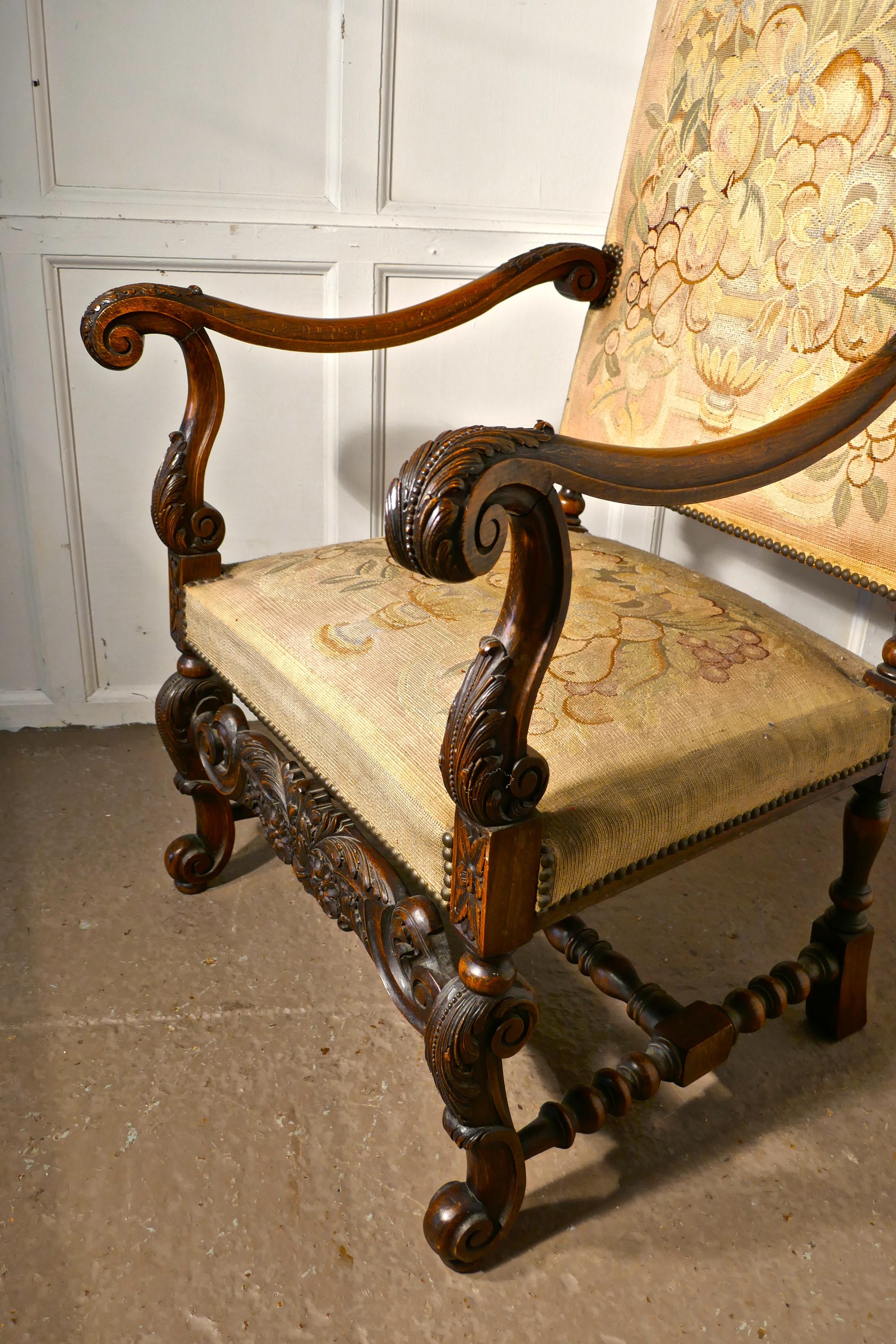19th Century French Carved Walnut and Tapestry Library Chair