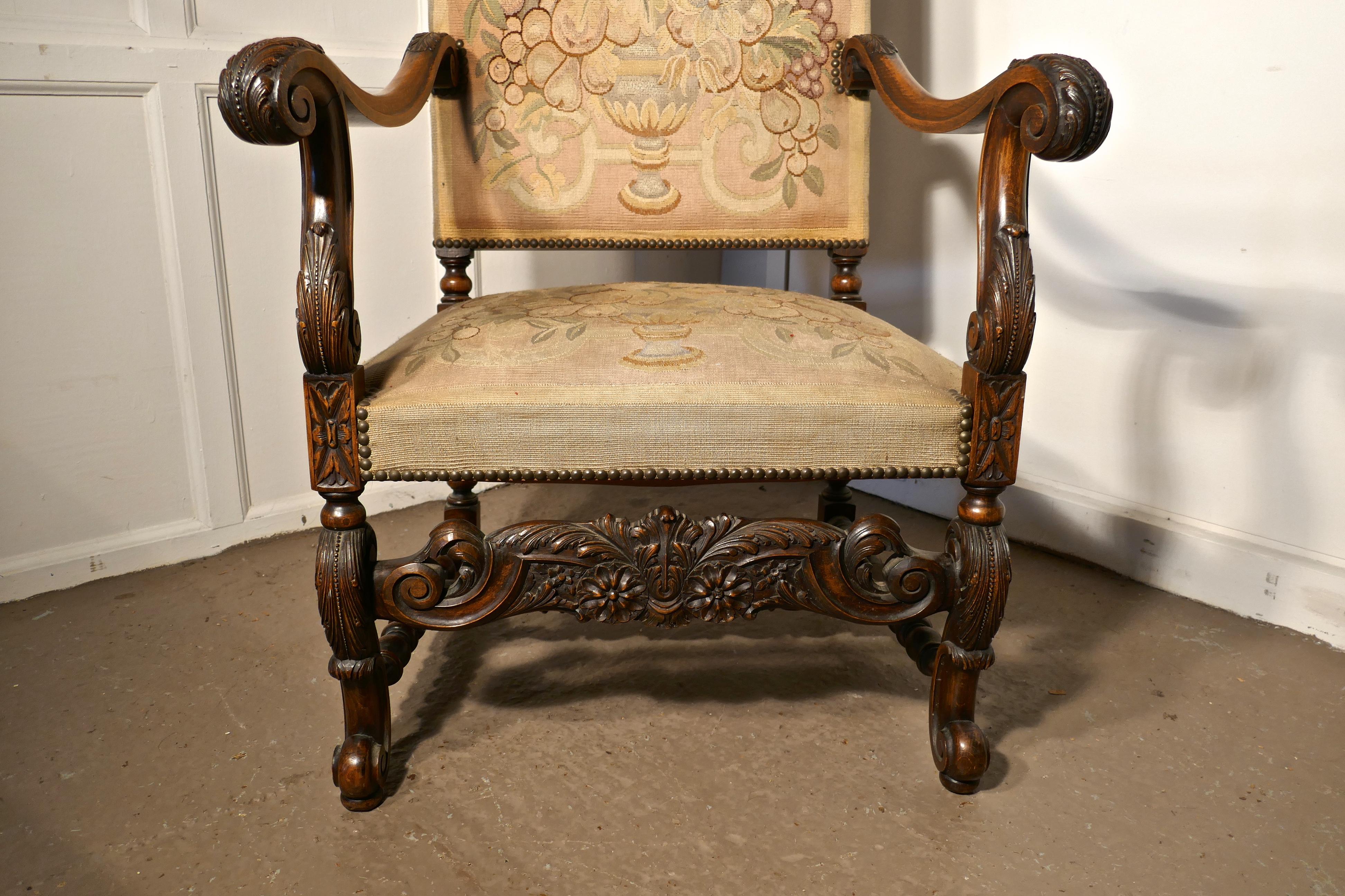 French Carved Walnut and Tapestry Library Chair 2