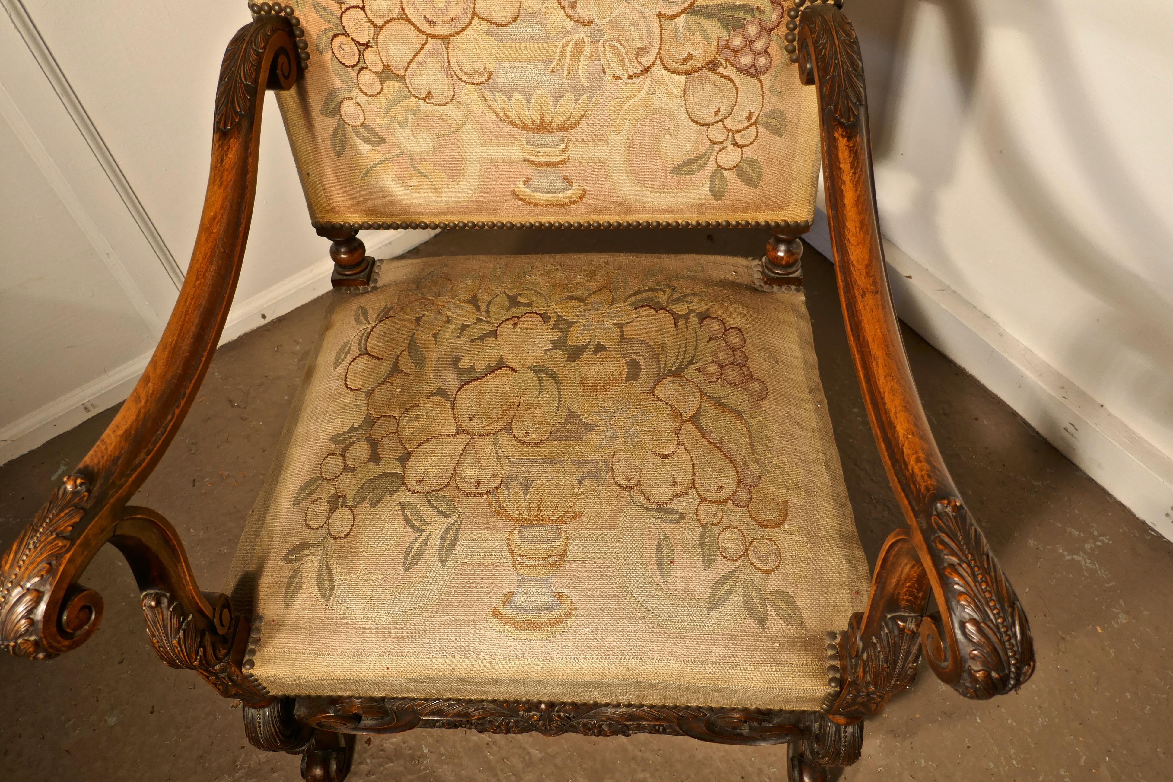 French Carved Walnut and Tapestry Library Chair 3